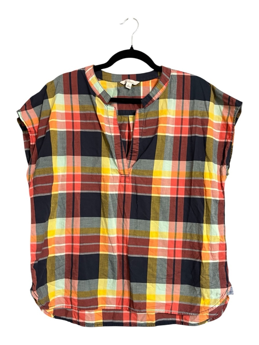 L.L.Bean Signature Plaid Popover Blouse Size Large
